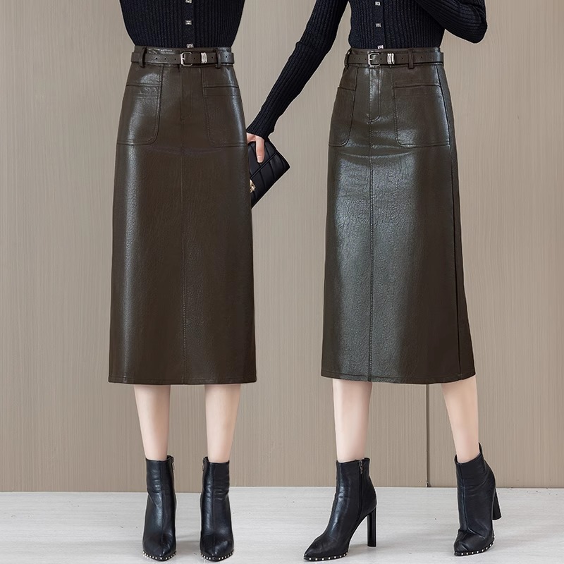 高腰pu皮裙半身裙女春秋2025新款高级感显瘦中长款直筒一步包臀裙