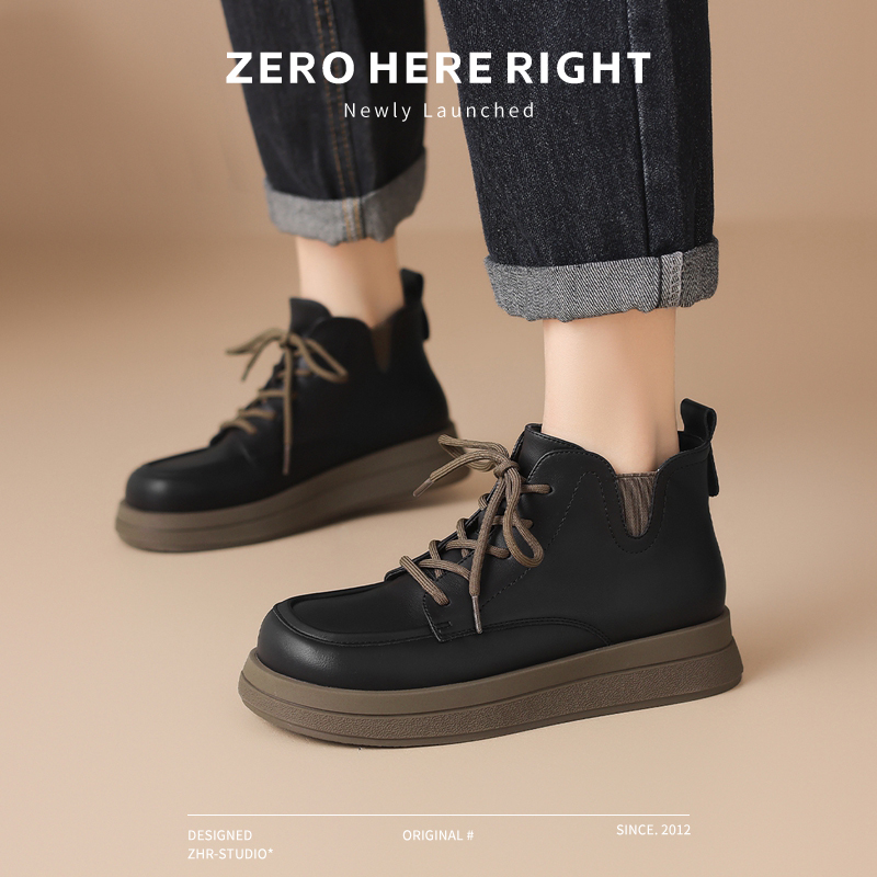 ZHR则则加绒英伦风厚底马丁靴短靴冬季新款短筒靴时尚ins软底女靴