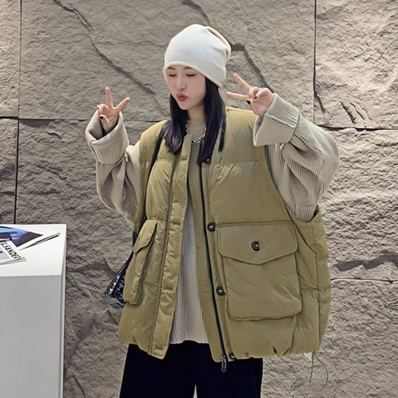 休闲百搭棉服马夹上衣女秋冬新款时尚立领坎肩马甲背心外套潮流爆