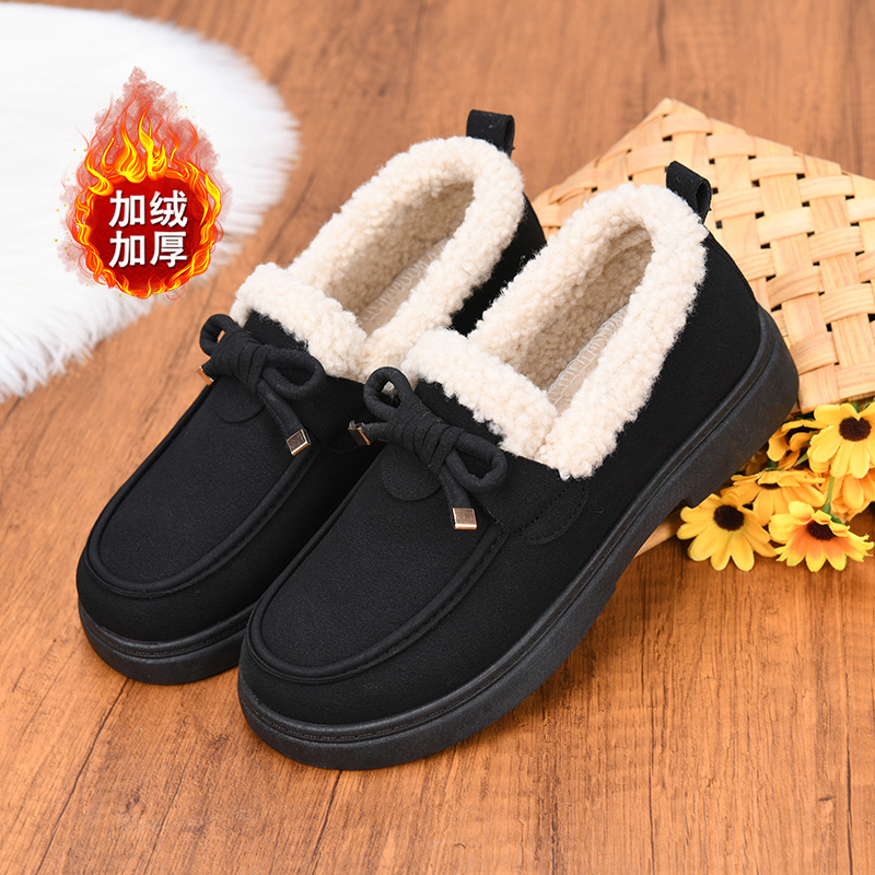 老北京布鞋女棉鞋冬季加绒保暖豆豆鞋防滑休闲女棉鞋一脚蹬妈妈鞋