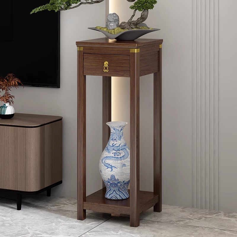 客厅落地花架子新中式室内装饰摆件花台盆景置物阳台简约仿古花几
