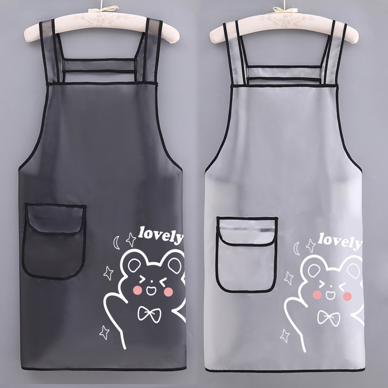 新款TPU防水防油围裙厨房加长围腰家用做饭时尚洋气上班工作服