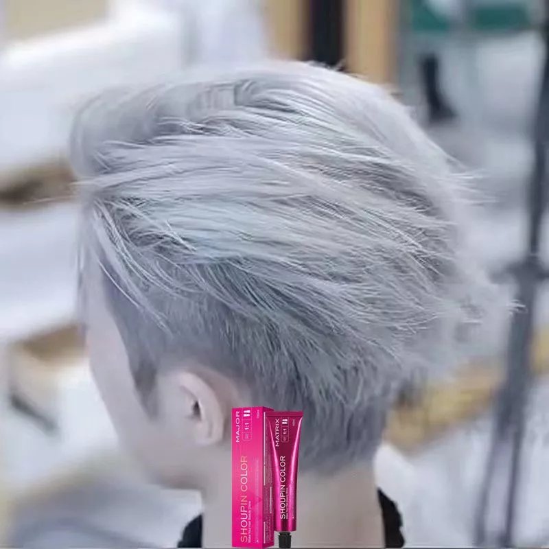 男士显白2023流行发色蓝灰色银白灰色植物奶奶灰染发剂自己染发膏