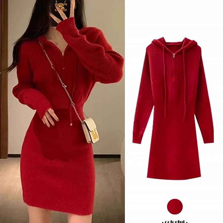 秋冬女装搭配一整套龙年穿搭2025新年战袍小香风漂亮红色连衣裙子