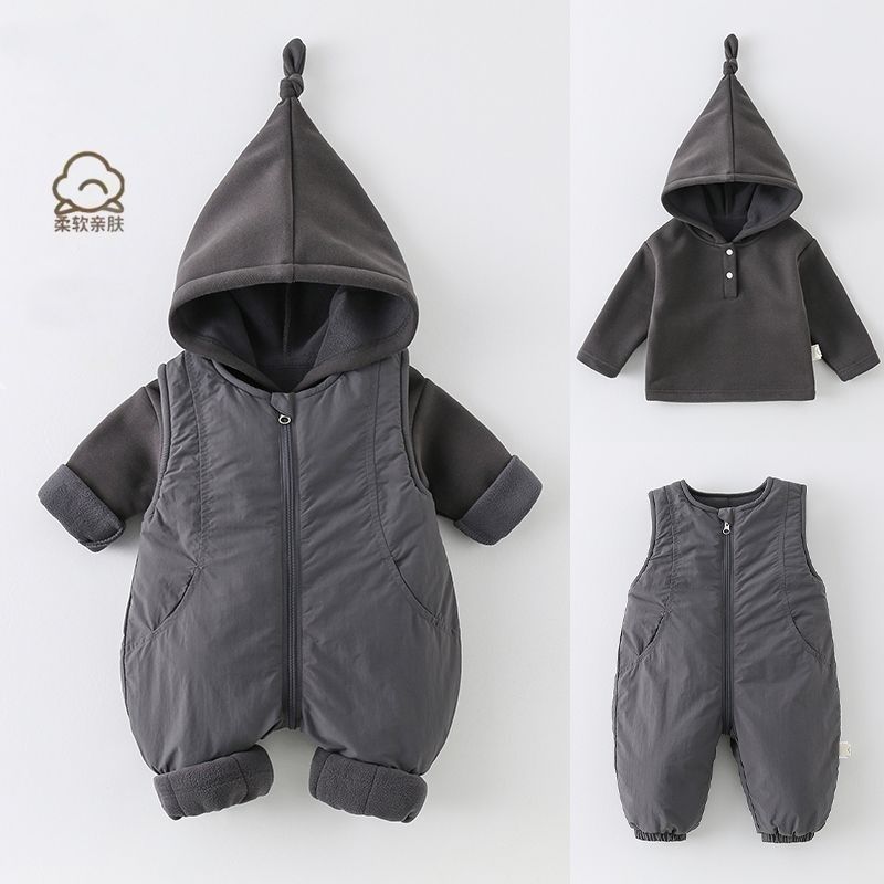 婴儿冬装衣服男宝宝女冬季夹棉连体衣加厚新生儿棉服爬服分体套装