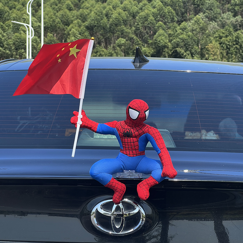 炫酷改造蜘蛛侠车顶玩偶挂件超人摆件汽车车尾后备箱装饰卡通公仔