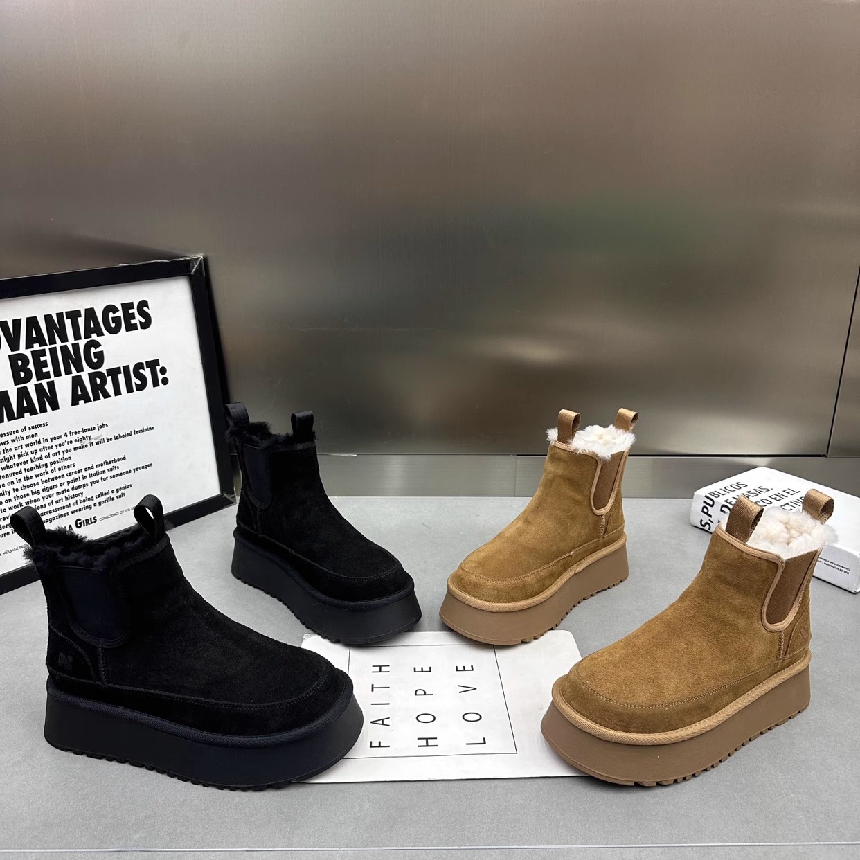 2025冬靴皮毛一体雪地靴女鞋增高防滑保暖短筒靴厚底切尔西棉靴子