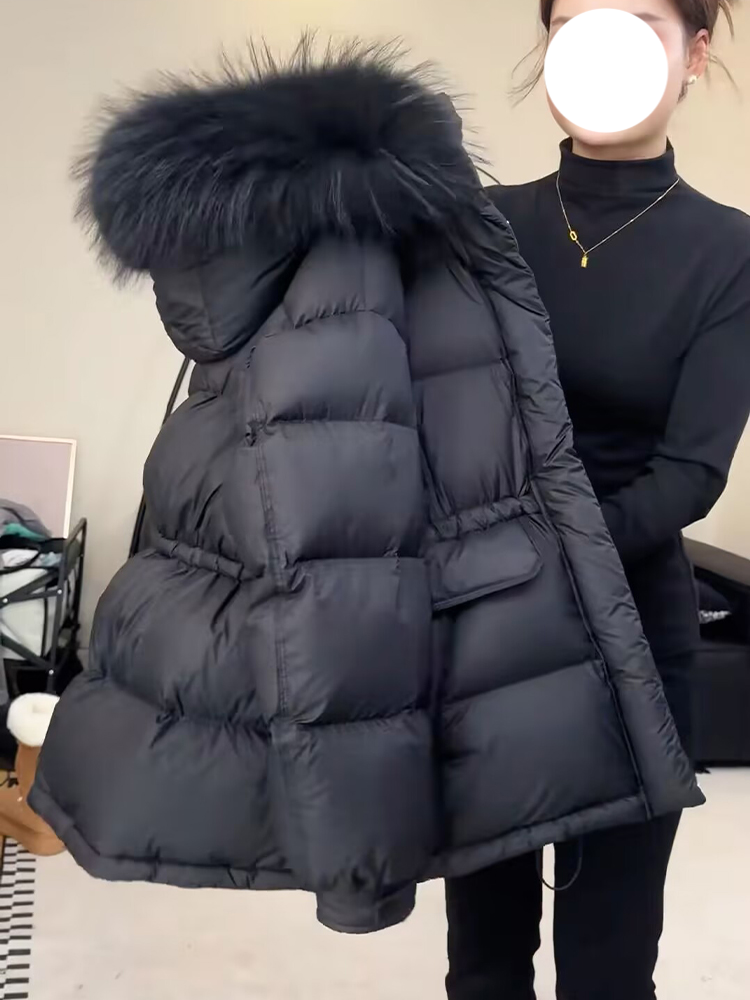 时髦洋气毛领黑色棉服女装冬季新款高级感收腰防寒加厚面包服外套