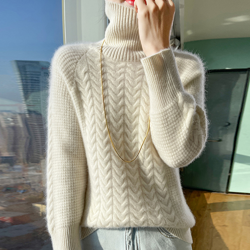 100%纯羊毛衫女冬季加厚高领保暖毛衣宽松百搭纯色针织羊绒打底衫