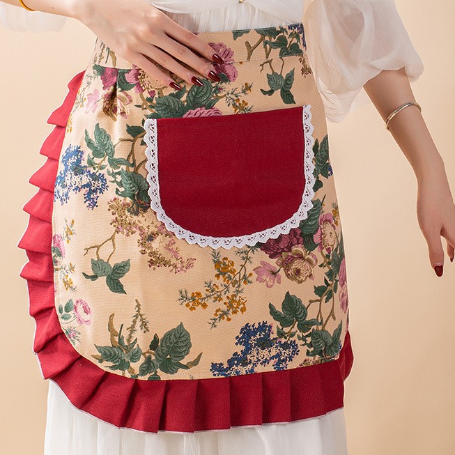 帆布加厚围裙短款半身围腰防水家用做饭防油时尚全棉可爱民族风