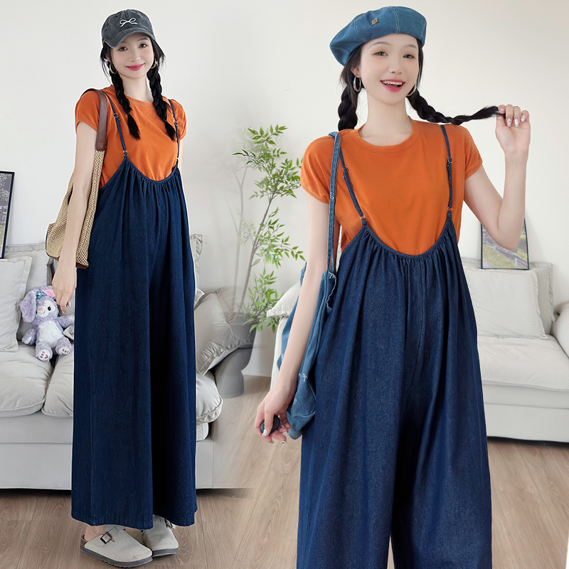 孕妇吊带裤2025新款夏季百搭T恤肩带可调节背带长裤阔腿夏装休闲