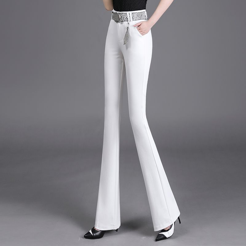 高档垂感微喇裤女高腰秋冬新款修身显瘦腰带中年女款百搭喇叭裤子