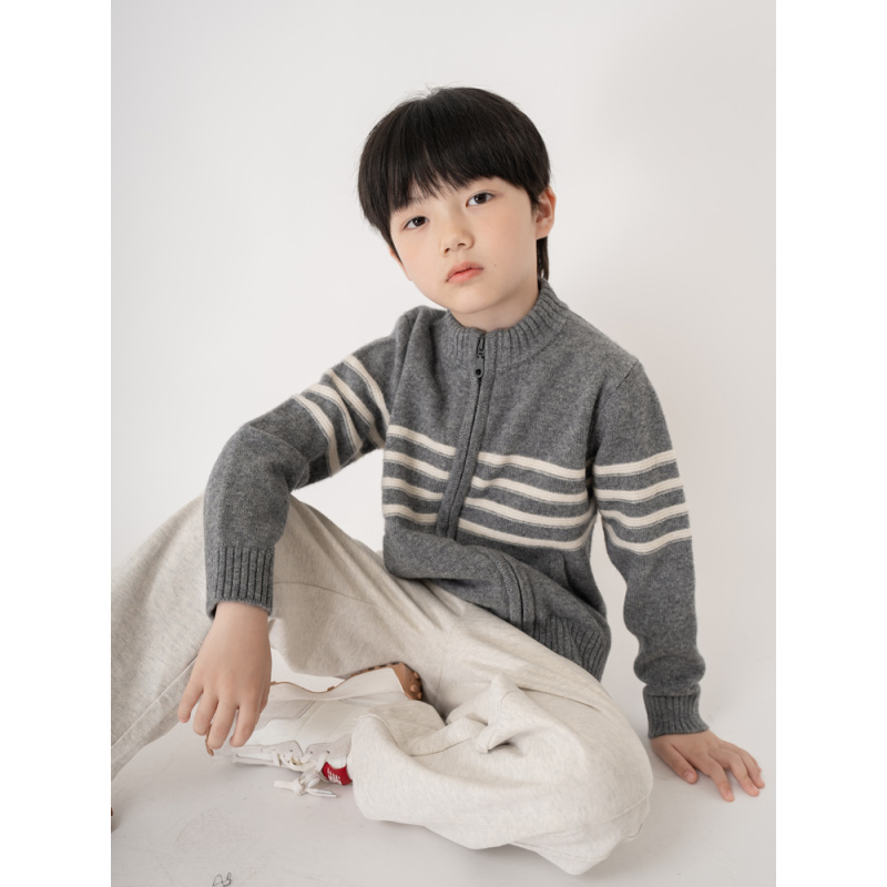 【100全羊毛】男童拉链外套毛衣儿童羊毛衫加厚中大童韩版秋冬款