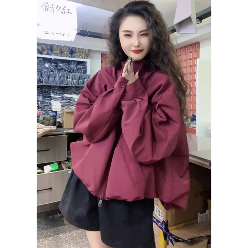 洋气宽松纯色立领外套女欧洲站2025秋季新款百搭休闲长袖上衣潮