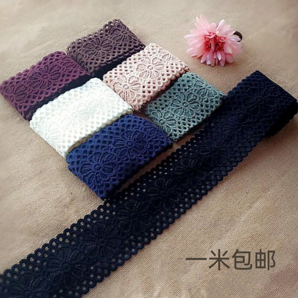 彩色7厘米宽弹力不太透蕾丝加宽服装辅料裙子下摆加长面料花边