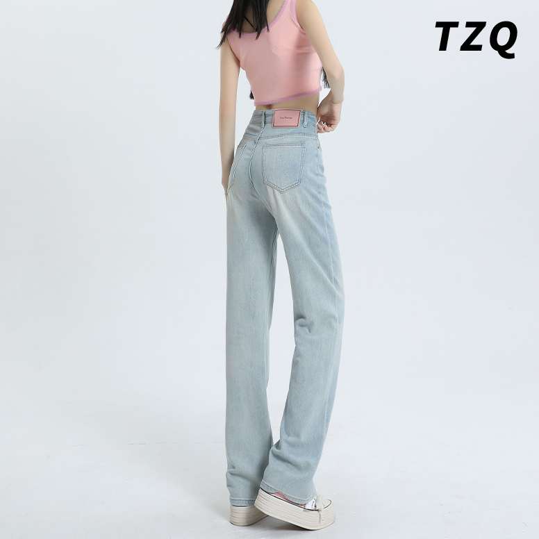 浅色直筒牛仔裤女夏季薄款新款小个子窄版裤子2025年流行网红女裤