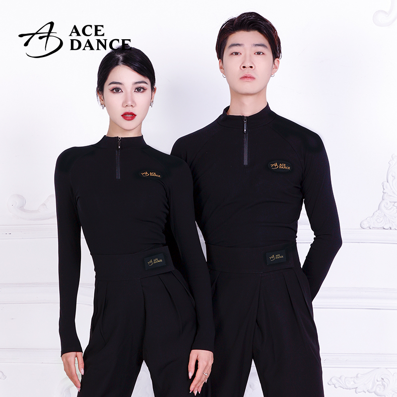 ACEdance拉丁舞服摩登舞上衣男女同款高领薄绒练功服广场舞SY217