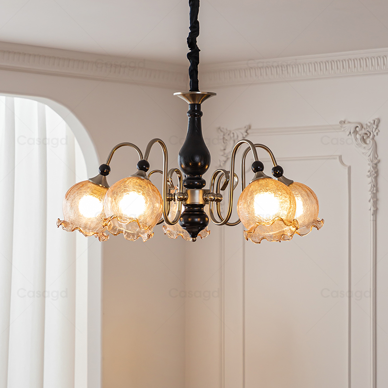 中古白蜡木客厅吊灯美式复古铃兰花朵灯法式餐厅浪漫主卧室灯casa
