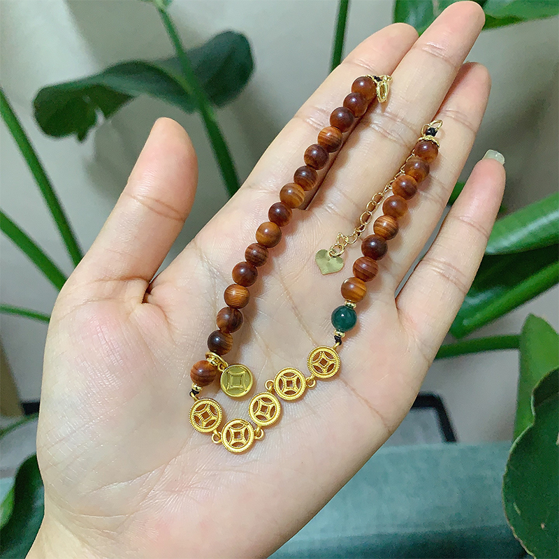 天然崖柏木脚链木珠小众设计国风新中式百搭