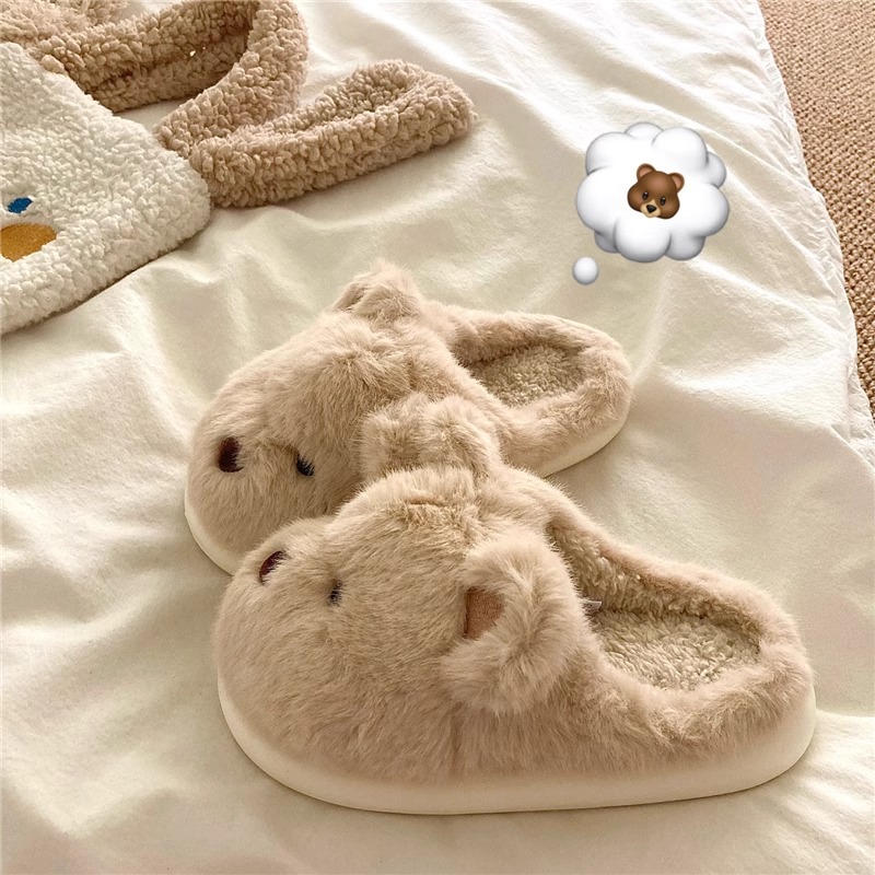乖巧懂事~！可爱小熊ins包头棉拖鞋女居家保暖加绒冬季毛毛拖鞋潮
