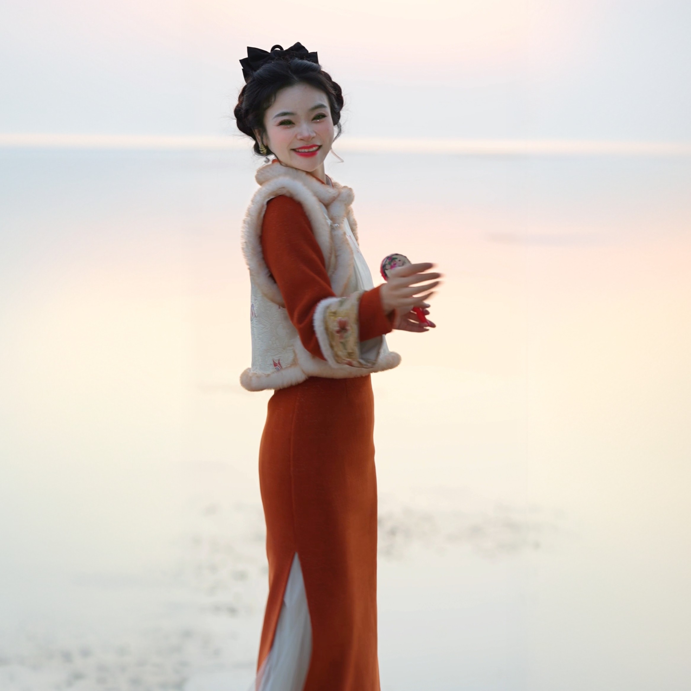 [橘子花海]冬季新款新中式两件套加厚气质旗袍日常修身款复古优雅