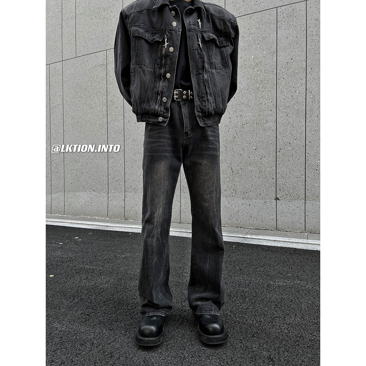 轻奢痞帅男装牛仔裤秋冬潮闪电纹设计感男款美式复古痞帅潮男裤子