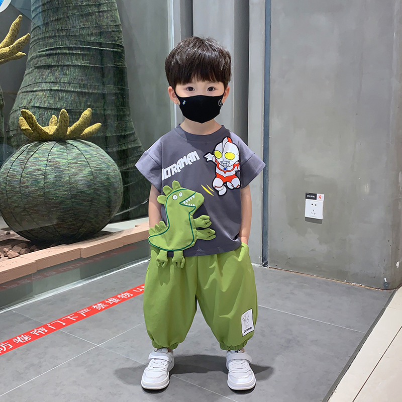 奥特曼衣服男童夏装九分裤套装网红男孩男宝时髦帅气夏3-6岁儿童