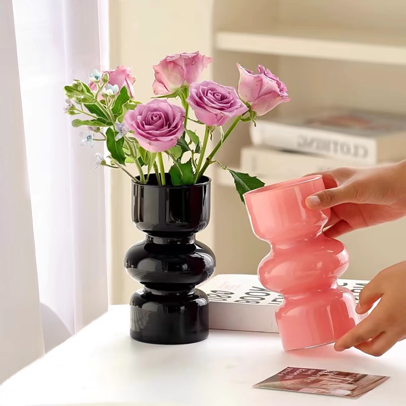 【佳佳补贴】简约中古玻璃黑色花瓶水养绿植插花高颜值客厅摆件装饰