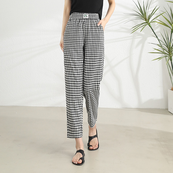 夏季黑白格子裤直筒格子裤舒适高腰女士宽松薄款休闲时尚大码显瘦