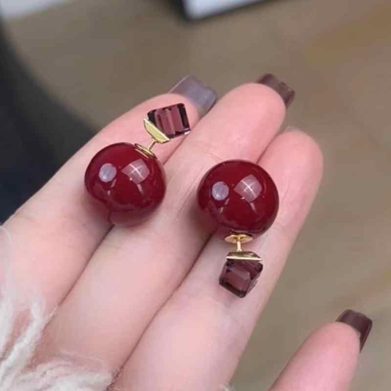 锌合金耳饰 安克拉红色复古耳钉2024年新款爆款耳环高级感复古女