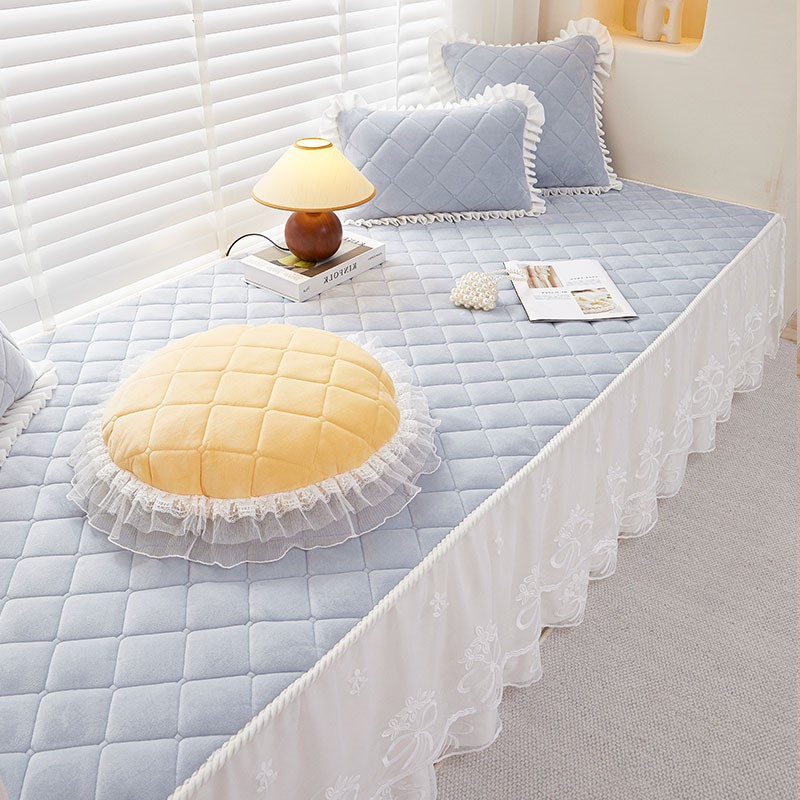 公主风蕾丝垂边飘窗垫四季通用加厚可拆洗阳台防滑垫子定制窗台垫