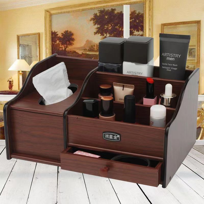 多功能木质收纳盒桌面纸巾盒大容量家用客厅茶几遥控器抽纸收纳盒