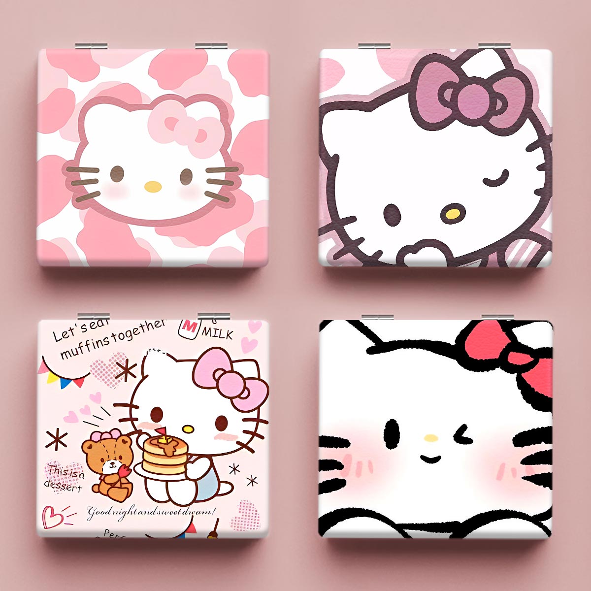 便携化妆镜可爱kt猫小镜子学生宿舍化妆镜双面图案翻盖女生折叠镜