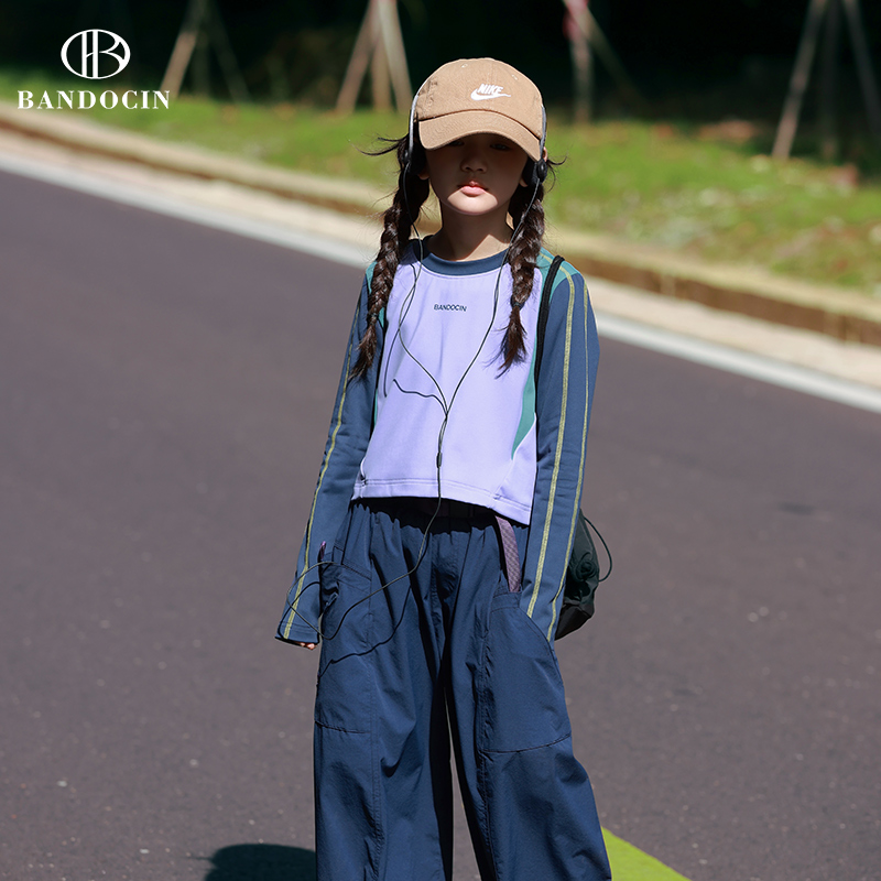 BANDOCIN/半度闲女童T恤长袖秋季户外运动透气轻薄时尚宽松打底衫