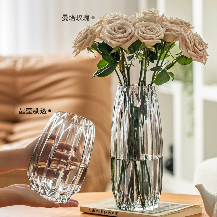 欧式竖棱几何玻璃花瓶桌面鲜花水晶玻璃花瓶彩色透明创意个性花瓶