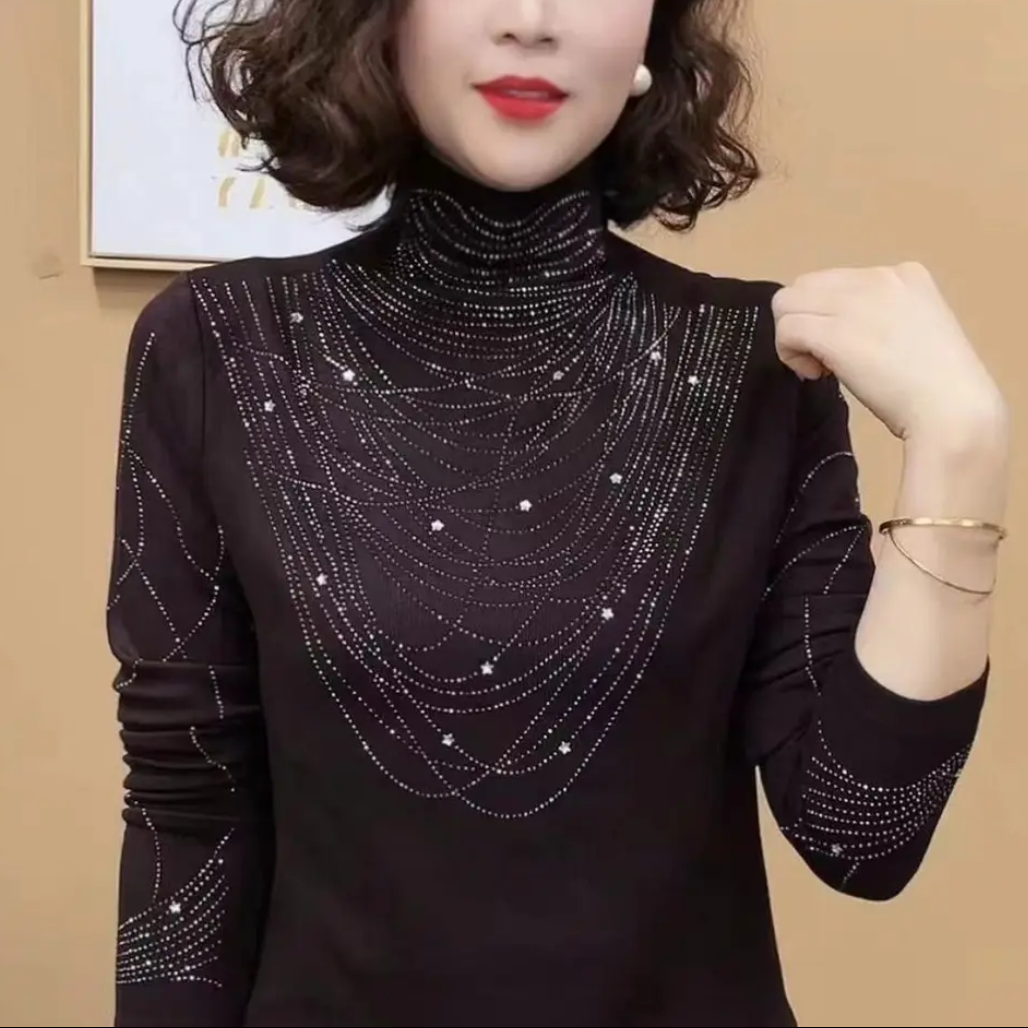 冬季新款半高领黑色长袖双面绒保暖打底衫修身显瘦百搭气质女小衫