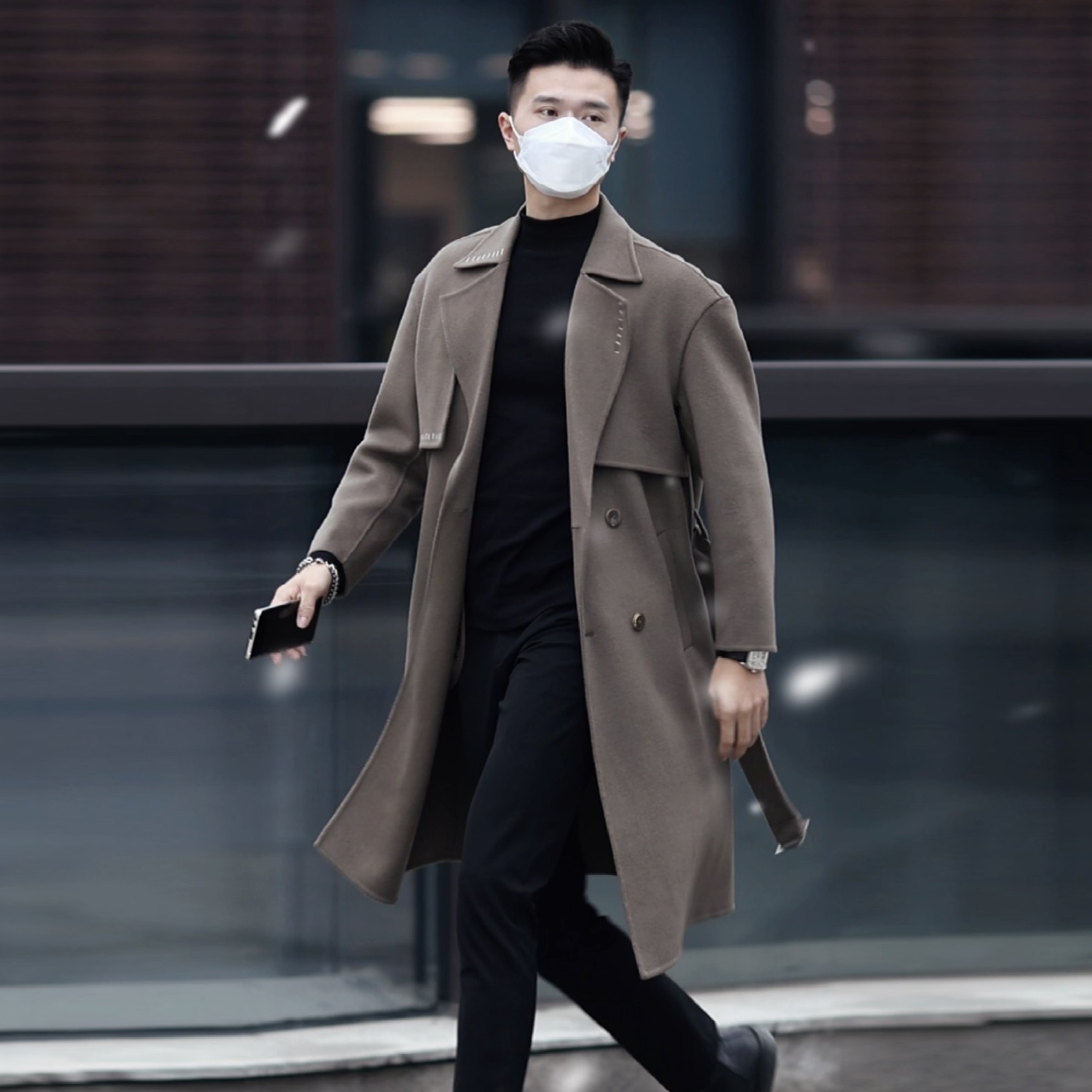 秋冬季加厚保暖羊毛呢帅气外套中长款大衣韩版修身双面呢风衣潮流