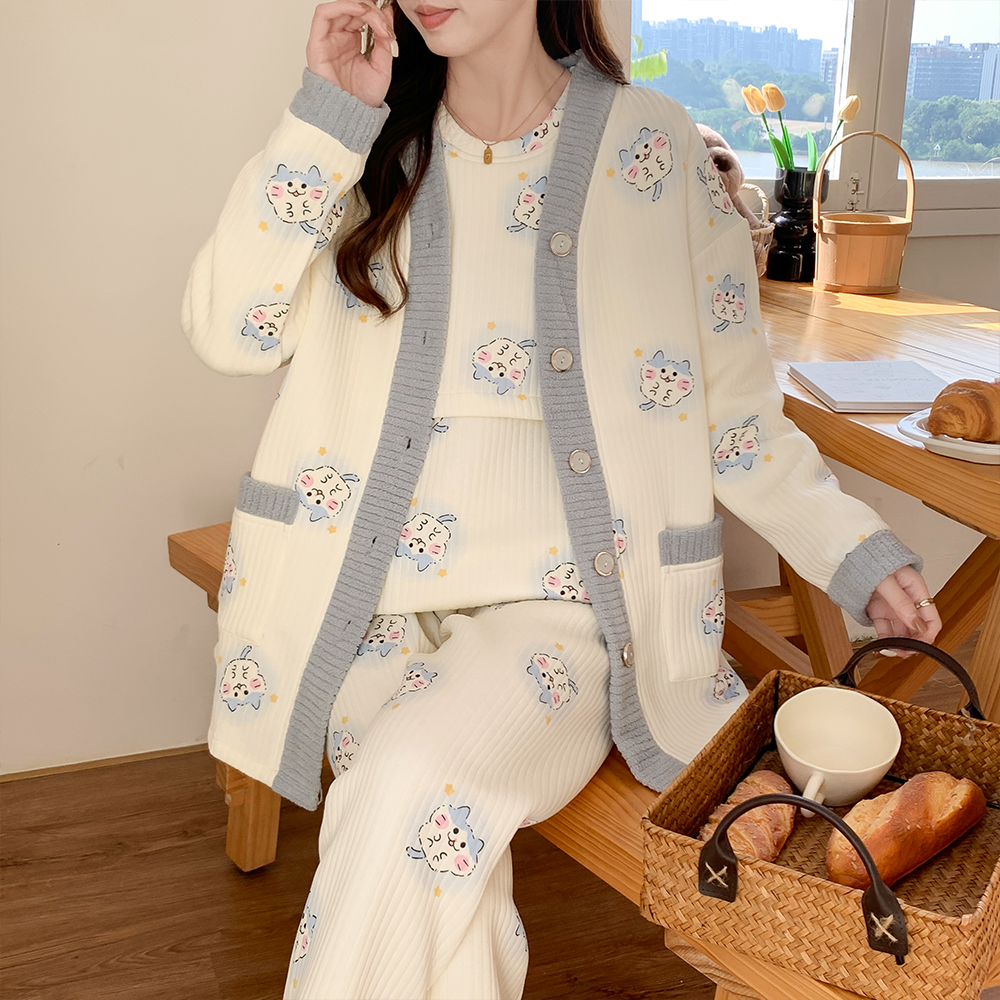 三件套空气棉月子服冬季产后孕妇睡衣产妇哺乳秋天喂奶衣加厚保暖