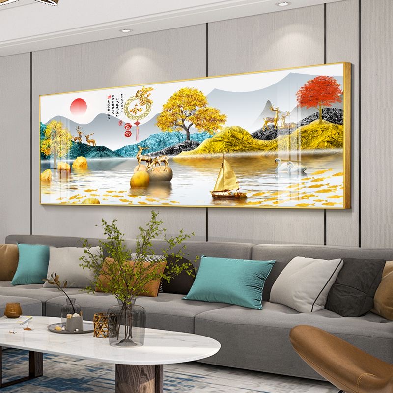 家和富贵鸿运当头靠山画装饰画轻奢横版大气客厅沙发背景墙壁挂画