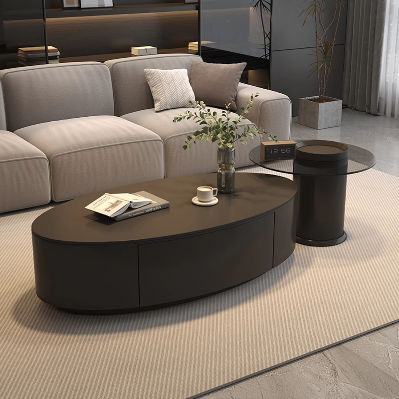 极简轻奢风现代简约椭圆形岩板茶几小户型客厅意式家用创意茶几桌