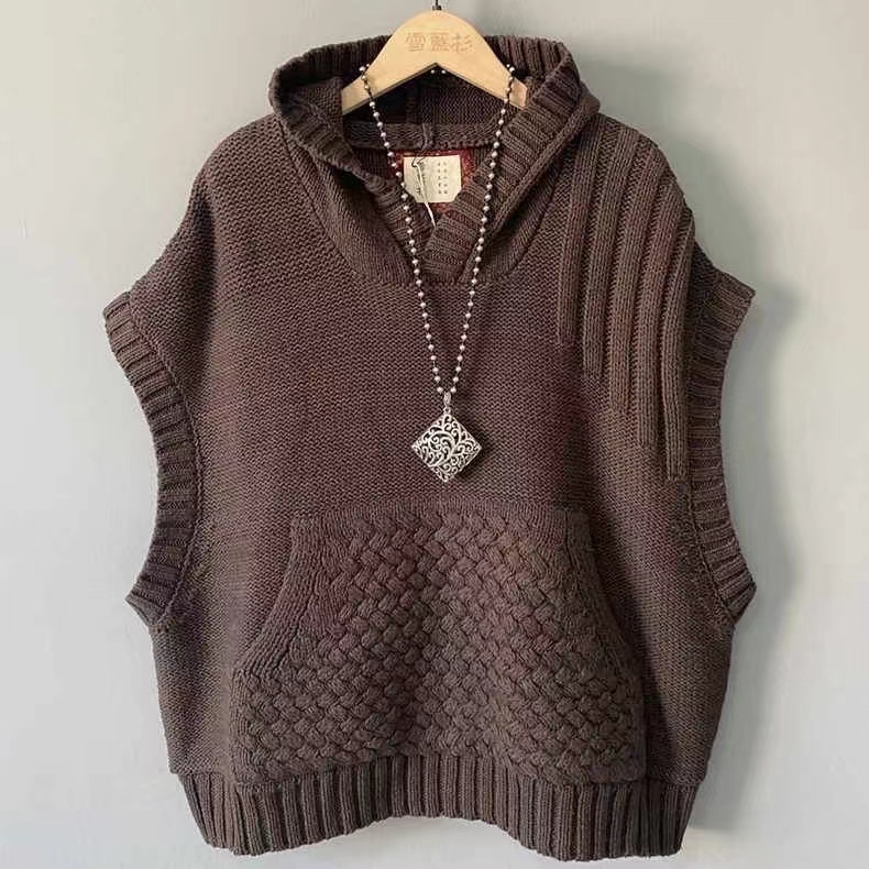 秋冬减龄口袋款马甲洋气大码针织衫休闲宽松显瘦网红开衫外搭女装