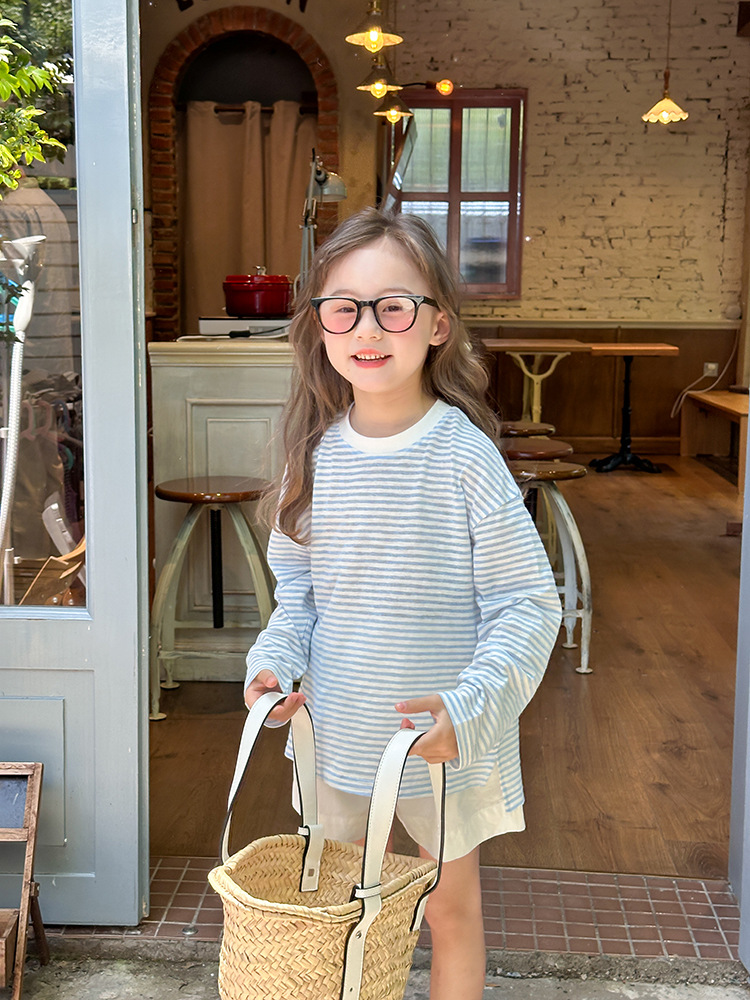 【薄款】女童夏日轻薄长袖T恤韩版洋气宽松条纹防晒衣24V127