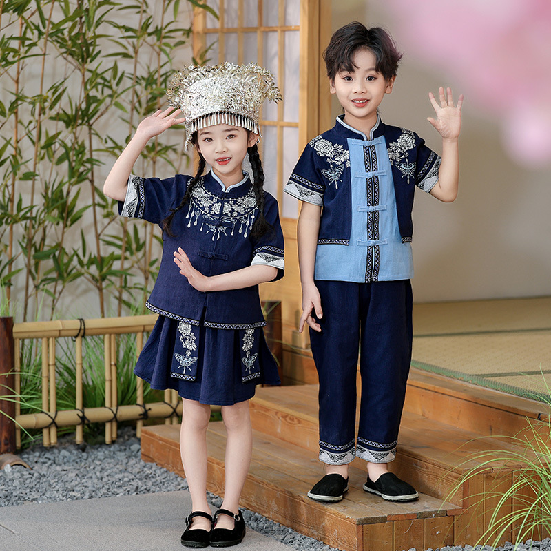 男女童三月三开衫款藏少数民族中国风刺绣演出服幼儿园表演服古风