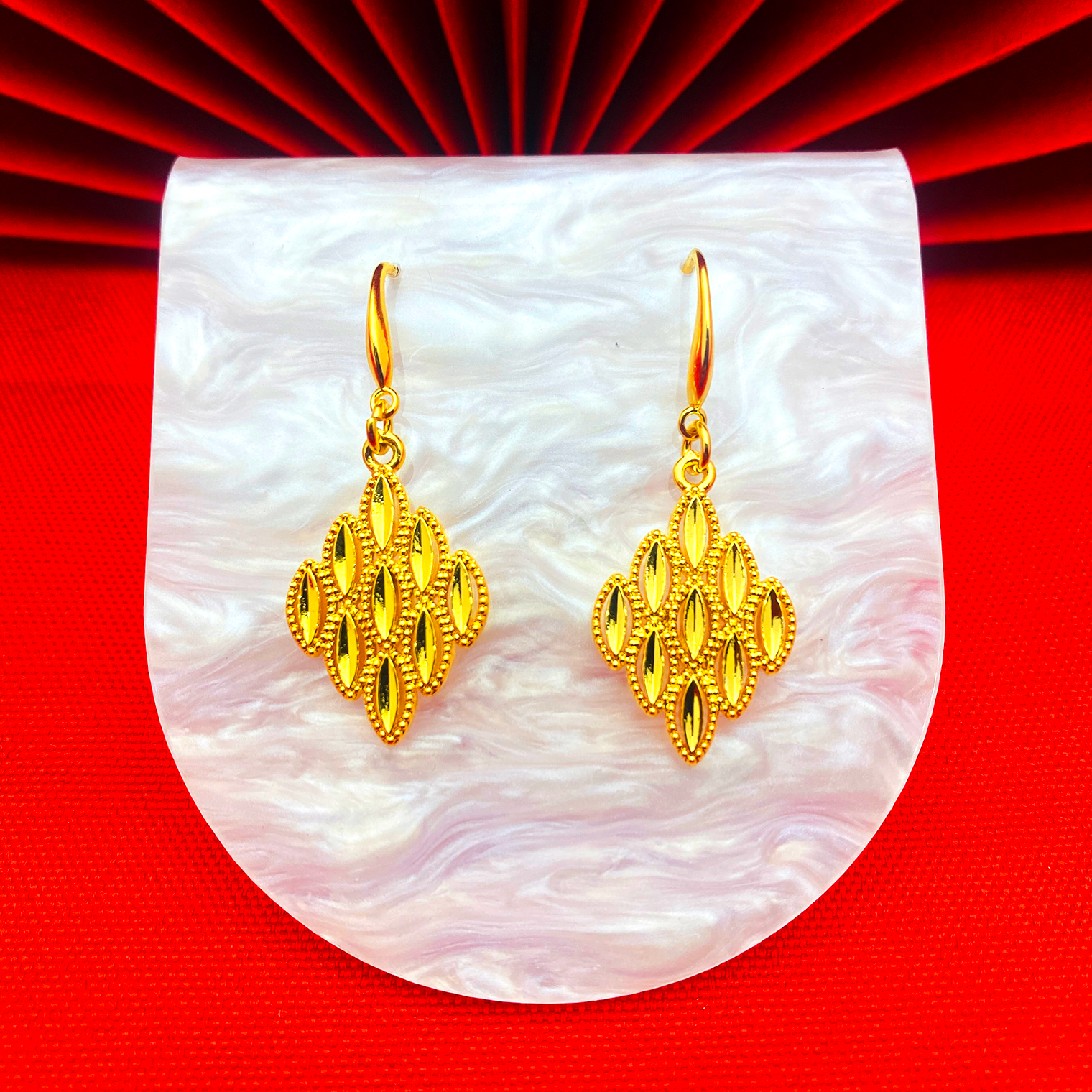 铜合金耳饰 【菱形麦穗耳环】优雅气质百搭精美网红时尚女士耳环