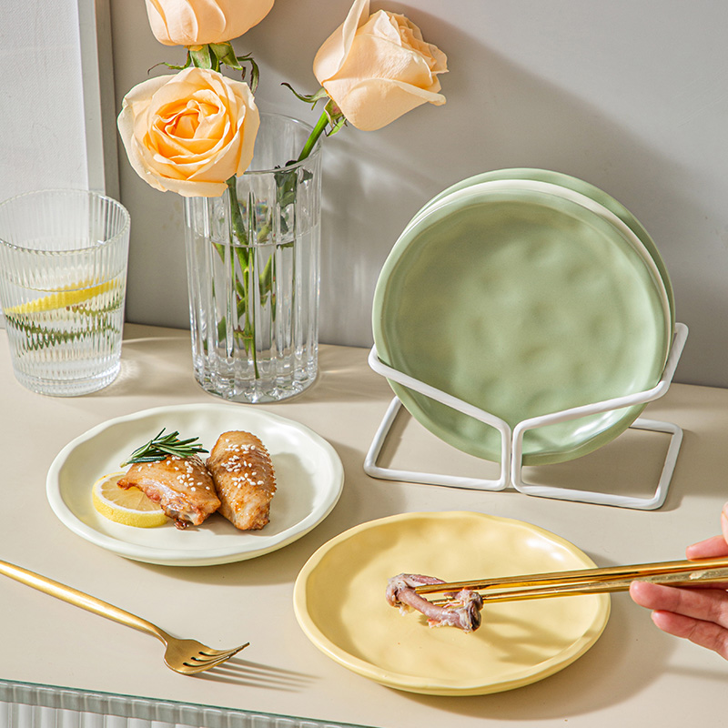 吐骨碟陶瓷家用高级餐桌垃圾盘子带收纳架6英寸小吃水果碟 ins风