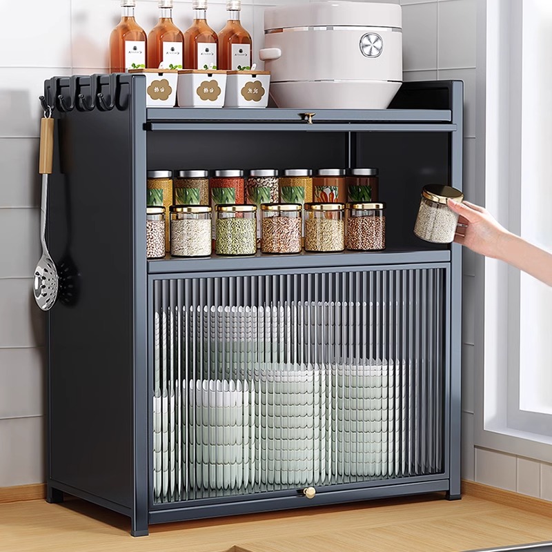 厨房置物架碗碟收纳架多功能调味架储物架家用台面多层防尘碗柜
