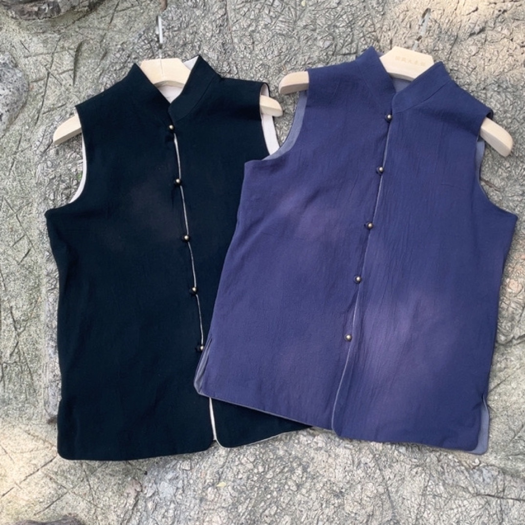 新中式双面双色男士春秋季马甲坎肩无袖百搭0232休闲蓝色蓝色马夹