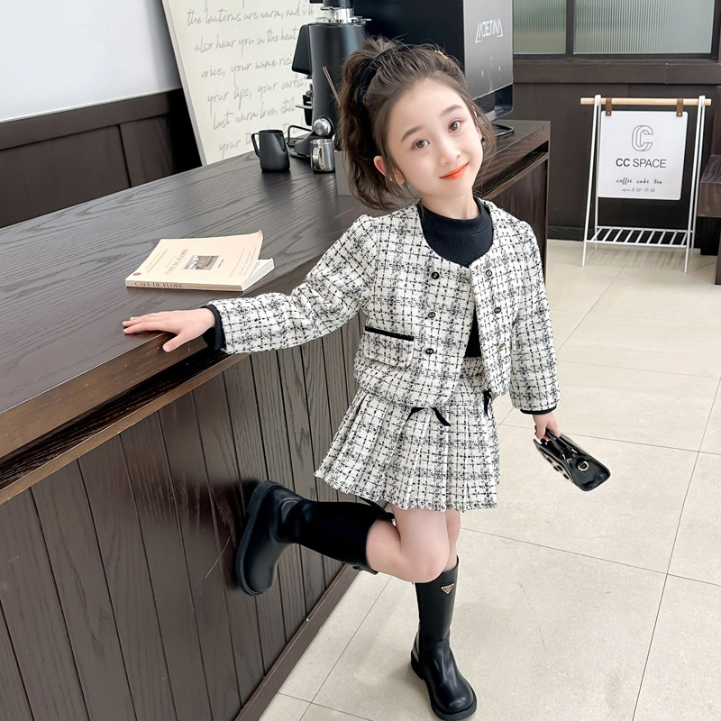 女童洋气小香风套装裙春秋2025新款儿童秋装时髦外套女宝韩版套裙