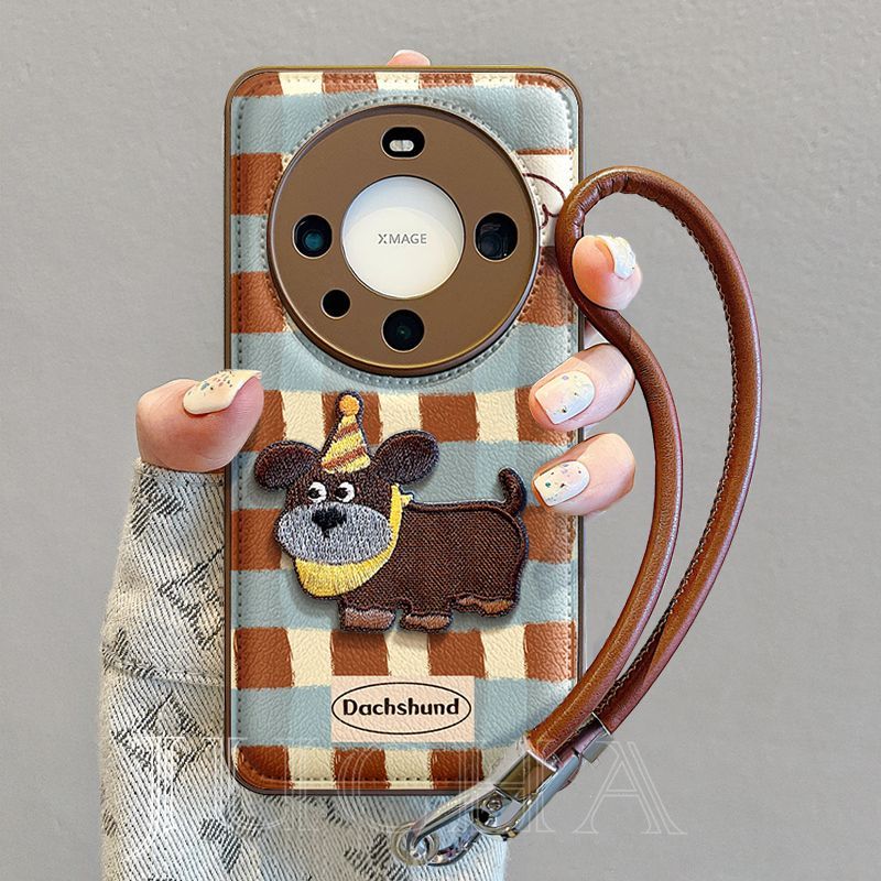 格纹小狗适用华为mate60手机壳女全包防摔HUAWEImate50pro高端40