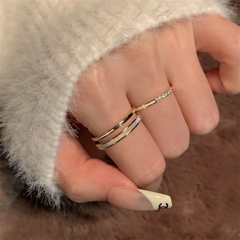 合金戒指 显手细~轻奢两件套戒指女ins小众高级感精致滴釉指环潮